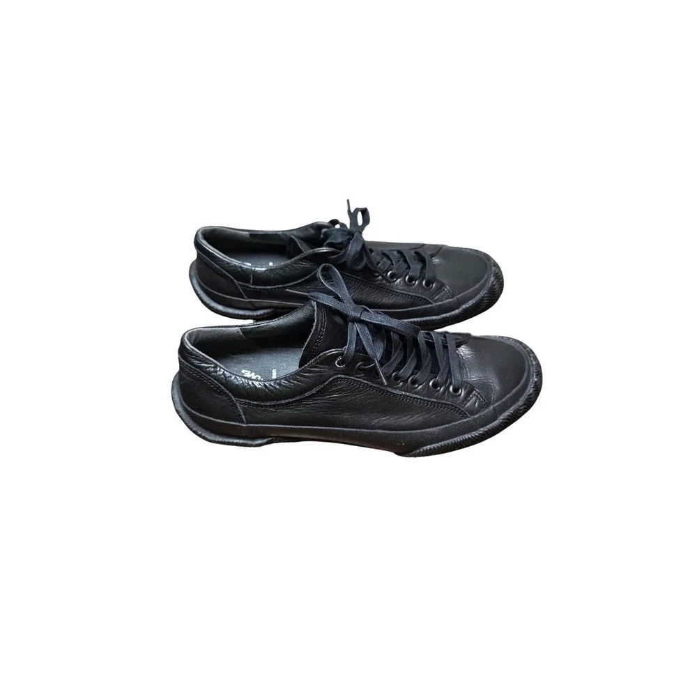 Single Move Japan Black Leather Low-Top Sneakers‎ Lace-Up Women's Size S 7-7.5